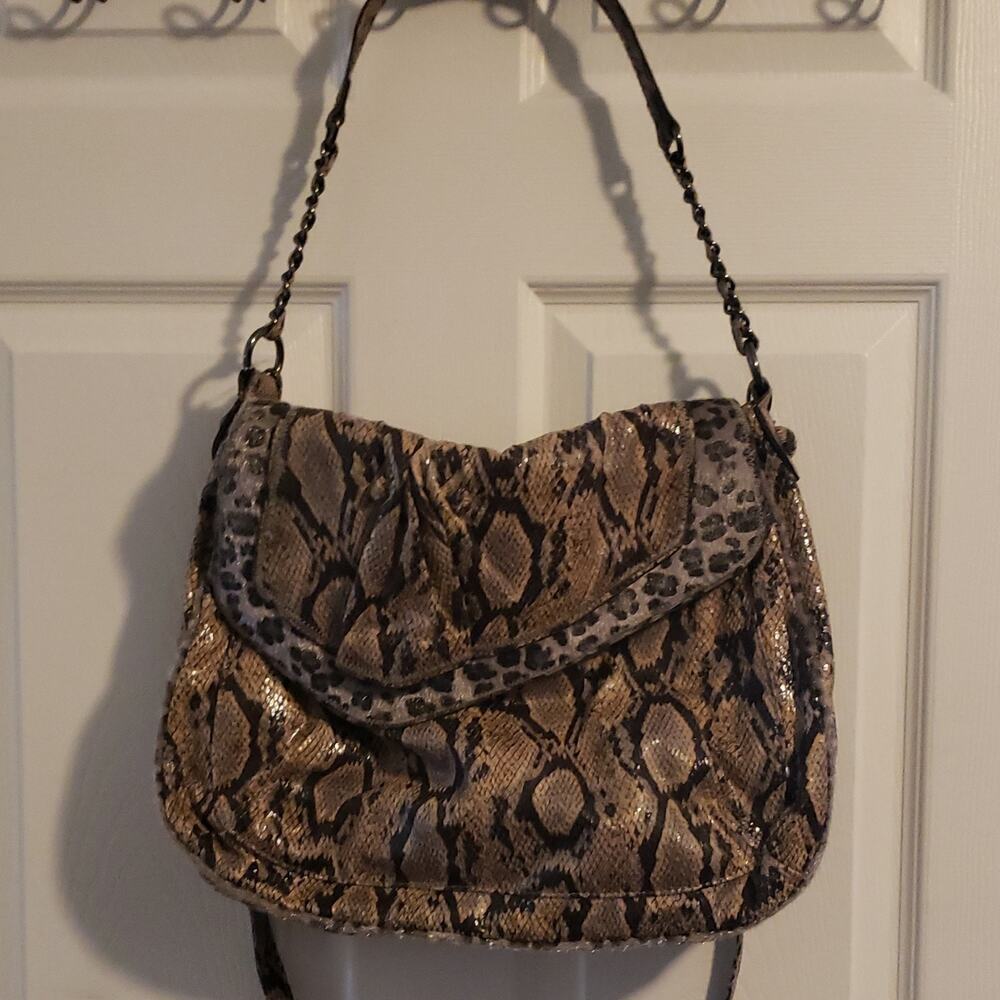 Falchi by Falchi Animal Print Shoulder Bag with Inner Pockets & Magnetic Closure